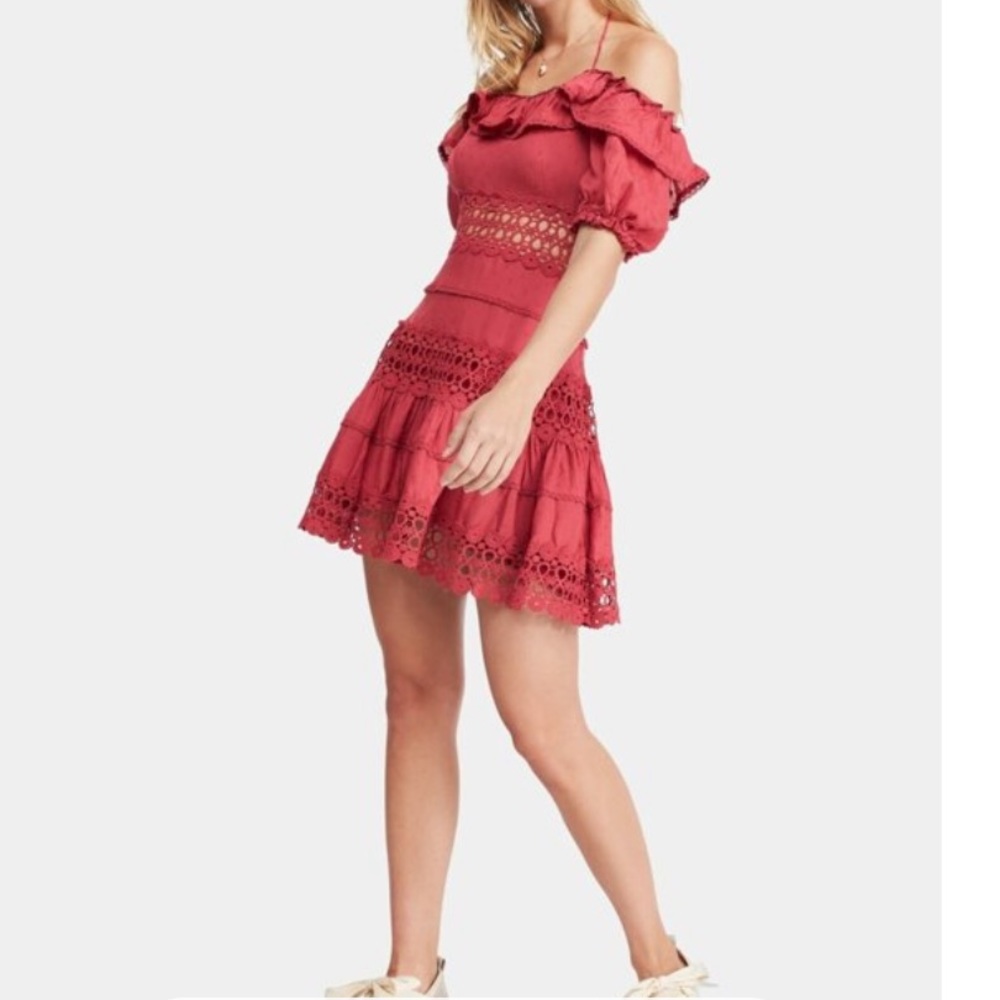 FREE PEOPLE Womens Red Short Sleeve Short Knife Pleated Dress Size: 8